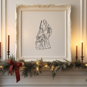Nativity Printable Wall Art - Holy Family Drawing Christmas Print, Christian Christmas Art, Catholic Christmas Wall Art Print, Minimalist