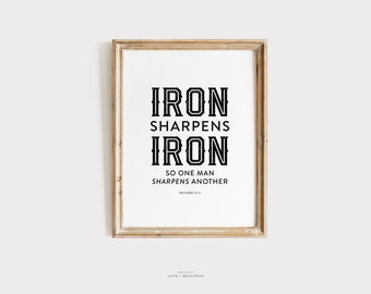 Proverbs 27:17 Scripture Print-Iron Sharpens Iron, Christian Wall Art, Bible Verse Print, Scripture Quote for Men, Catholic Fathers Day Gift