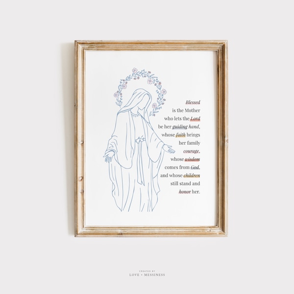 Mothers Blessing Printable - Blessed Virgin Mary Print, Catholic Wall Art, Christian Wall Art, Mothers Day Gift, Mom Blessing, Catholic Gift