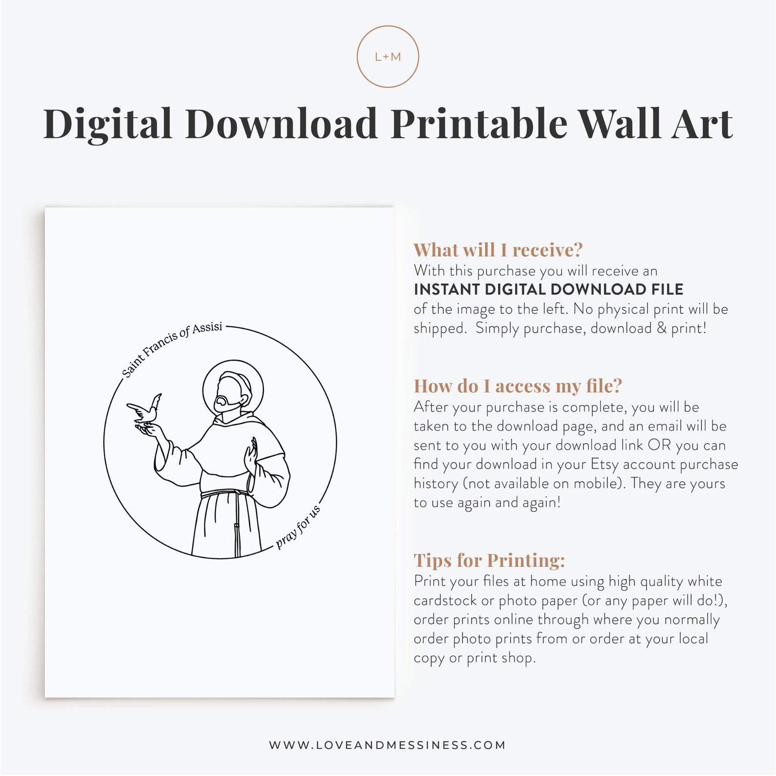 St Francis of Assisi Printable Wall Art -- Catholic Saint Illustration ...