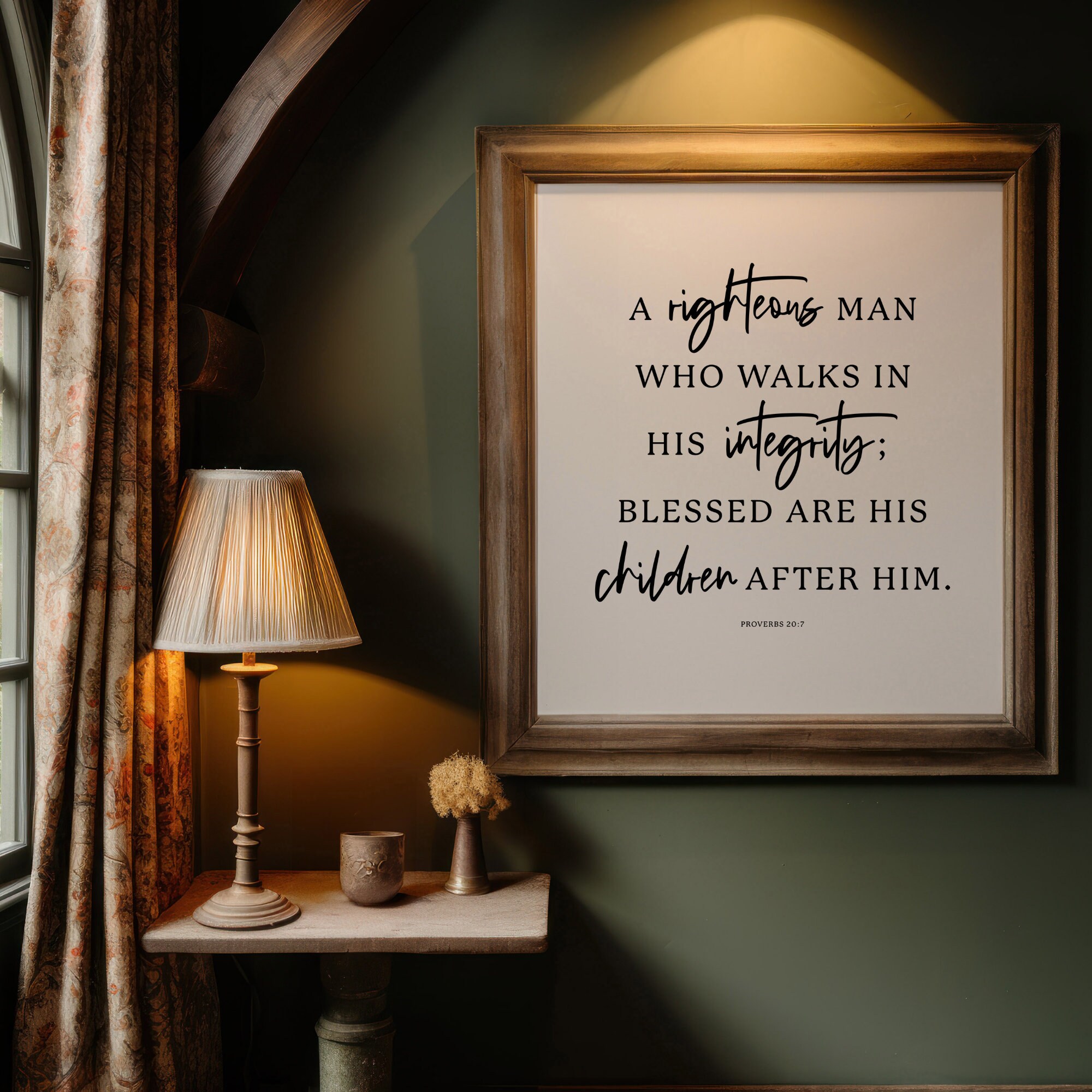 Scripture Man Proverbs 20:7 Scripture Print -righteous Man Christian Wall Art, Bible ...