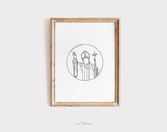 Afdrukbare muurkunst Johannes Paulus II--katholieke heilige illustratie, heilige print, katholieke kunst, decor katholiek huis, katholieke afdrukbare, JPII
