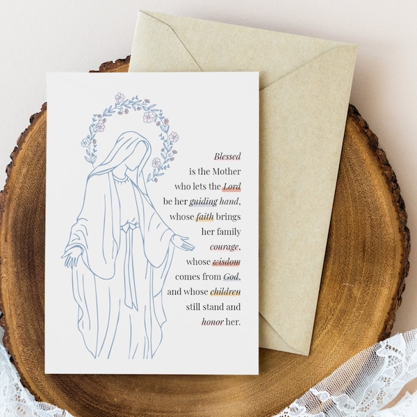 Printable Mothers Day Card - Printable Catholic Greeting Card, Catholic Card, Religious Stationary, Mothers Blessing, Blessed Virgin Mary