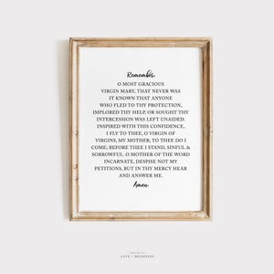 Memorare Prayer Printable -- Catholic Prayer, Blessed Virgin Mary Prayer, Catholic Prayer Print, Catholic Digital Wall Art Printable