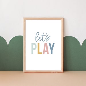 Let's Play Printable Wall Art Nursery Decor, Playroom Wall Art, Children's Bedroom Decor, Preschool Printable Wall Art, Homeschool Print image 1