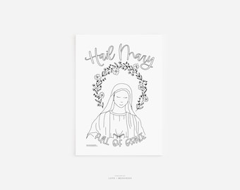 Catholic Coloring Page --Blessed Virgin Mary, Catholic Kids Coloring Page, Hail Mary Printable Coloring Page, INSTANT DOWNLOAD, May Crowning