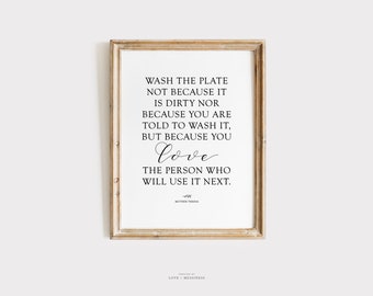 Mother Teresa Quote Print - Wash the Plate Quote Printable, St Teresa of Calcutta Catholic Wall Art, Catholic Saint Quote, Kitchen Art Print