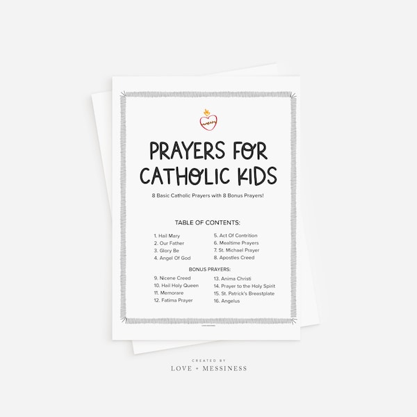 Prayers for Catholic Kids Printable Prayer Packet -- Beginner Catholic Prayers for Kids, Printable Prayers PDF, Catholic School, Homeschool