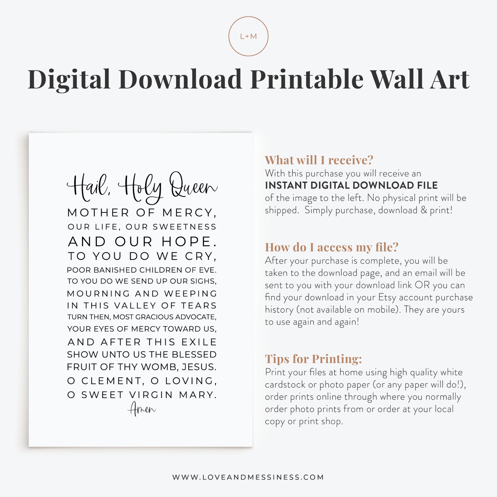 Hail Holy Queen Prayer Print – Catholic Home Decor (digital Download ...