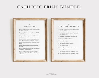 Catholic Print BUNDLE - 10 Commandments & the Beatitudes Prayer Printable, Catholic Home Decor Prints, Christian Wall Art Printables
