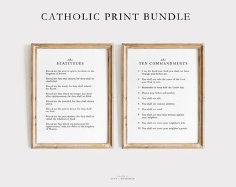 Catholic Print BUNDLE - 10 Commandments & the Beatitudes Prayer Printable, Catholic Home Decor Prints, Christian Wall Art Printables