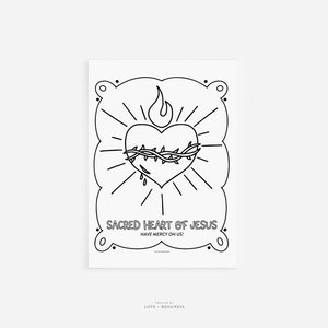 Catholic Coloring Page --Sacred Heart of Jesus, Catholic Kids Coloring Page, Sacred Heart Printable Coloring Page, INSTANT DOWNLOAD