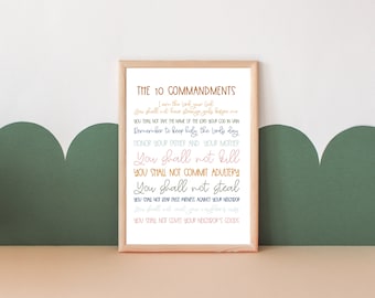 Kids 10 Commandments Printable Wall Art - The Ten Commandments, Catholic Kids Prayer, Catholic Prayers, Catholic Homeschool, Catholic School