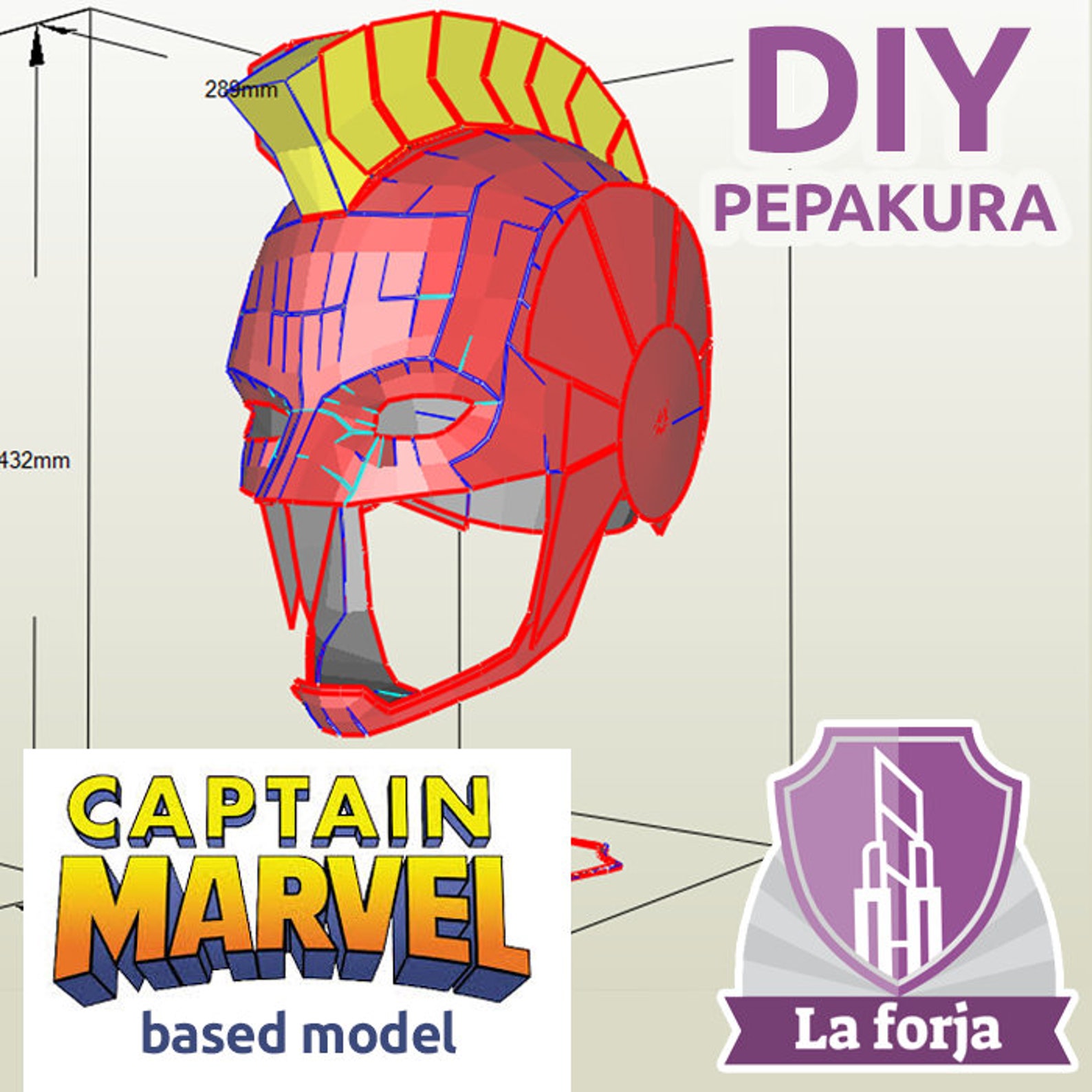 Captain Marvel Helmet, Based on Collectible Figure and Comics, Pepakura ...