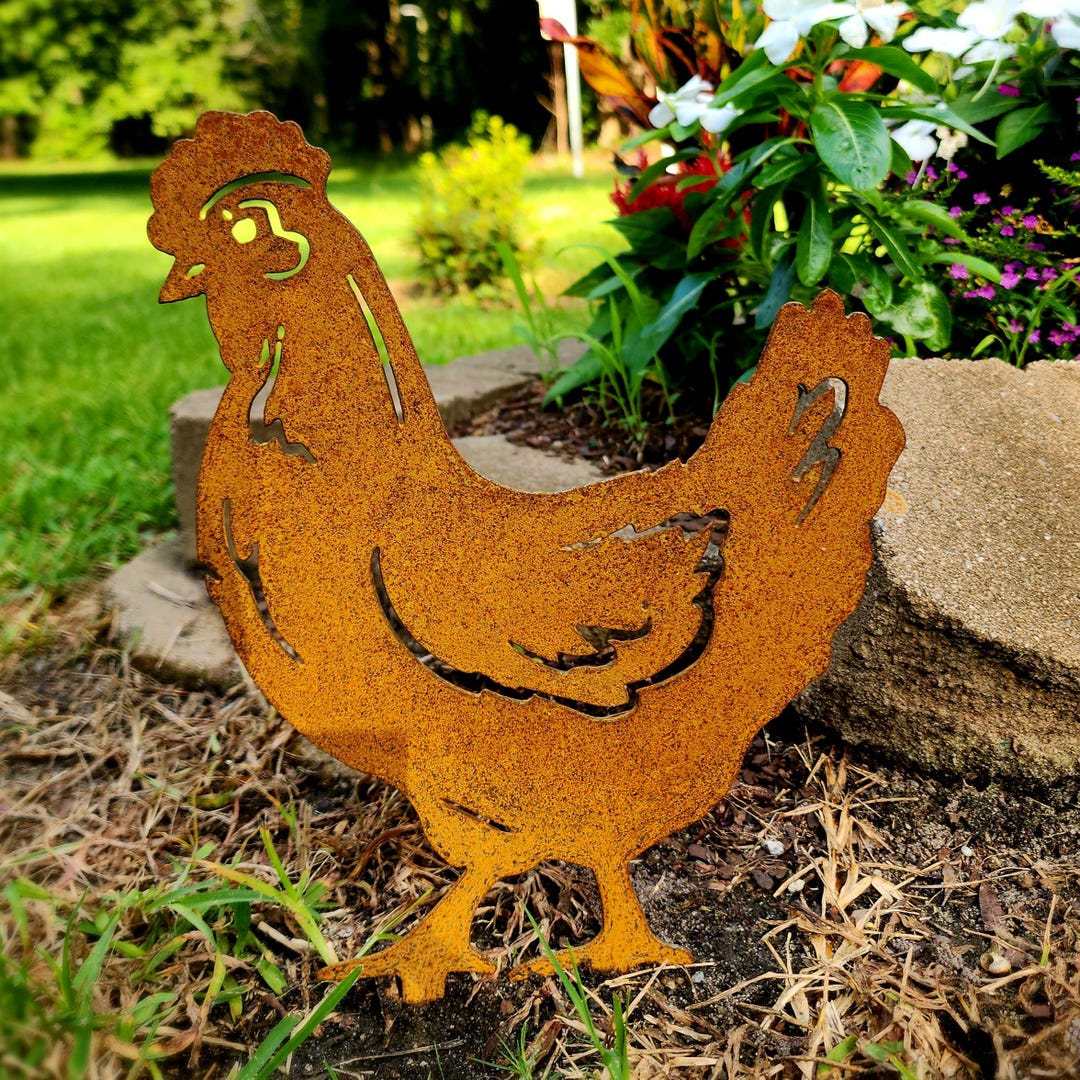 Handmade Metal Chicken Garden Art - Rusted Yard Decor - Charleston, SC ...