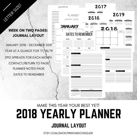 2018 Weekly Planner Printable Planner Journal Layout Etsy