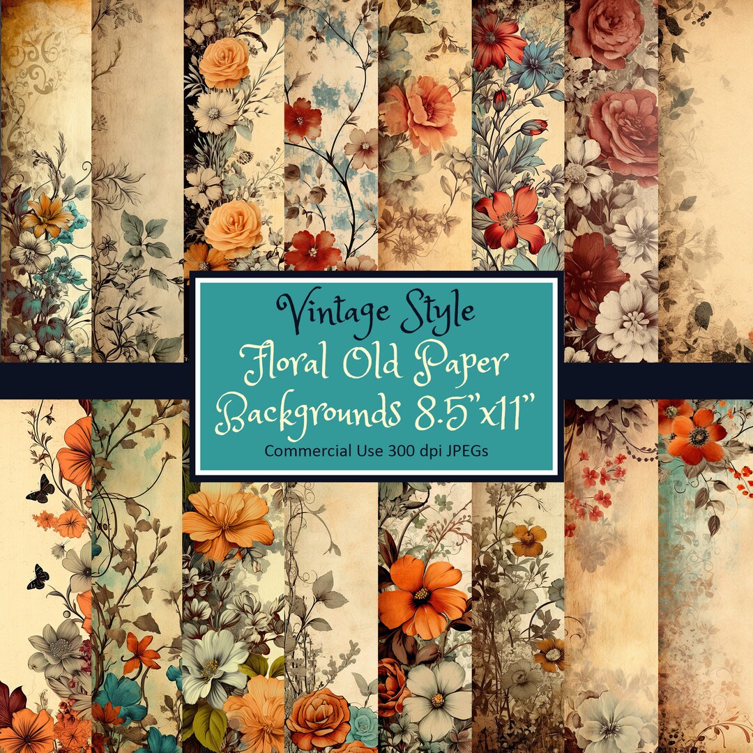 Vintage Style Floral Old Journal Paper Letter 8.5x11 Vertical - JPEG ...
