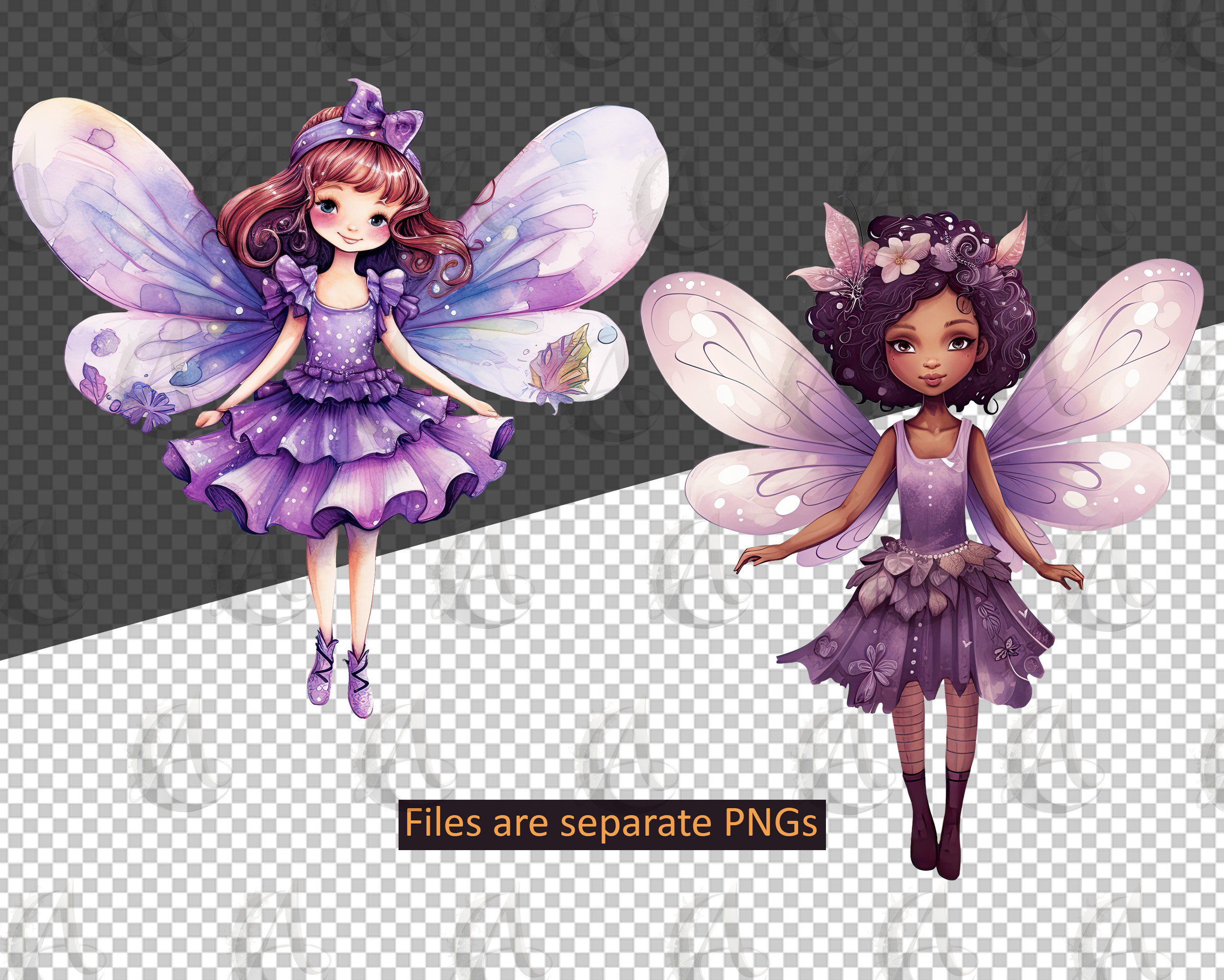 Purple Fairies Fantasy Clipart Set PNG Transparent Instant - Etsy