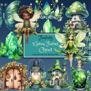 Green Fairy Collections Clipart Set - PNG transparent instant download commercial use