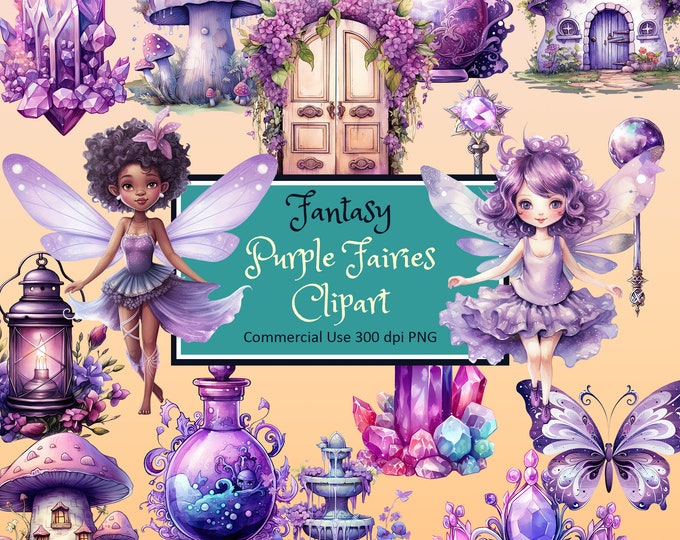Purple Fairy Collections Clipart Set - PNG Instant Download Commercial ...