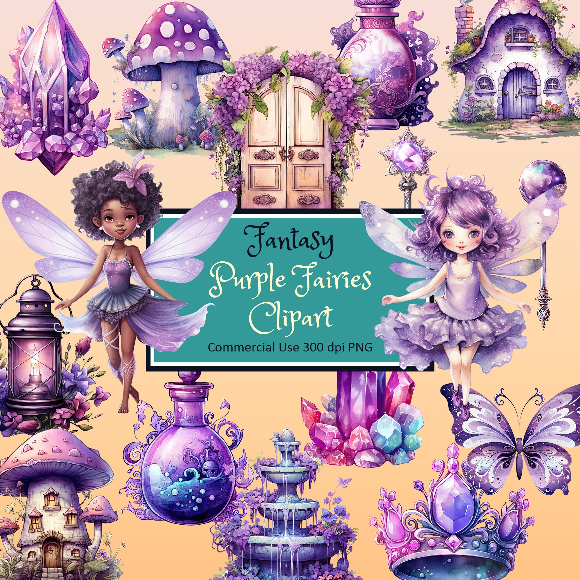 Purple Fairy Collections Clipart Set - PNG Instant Download Commercial ...