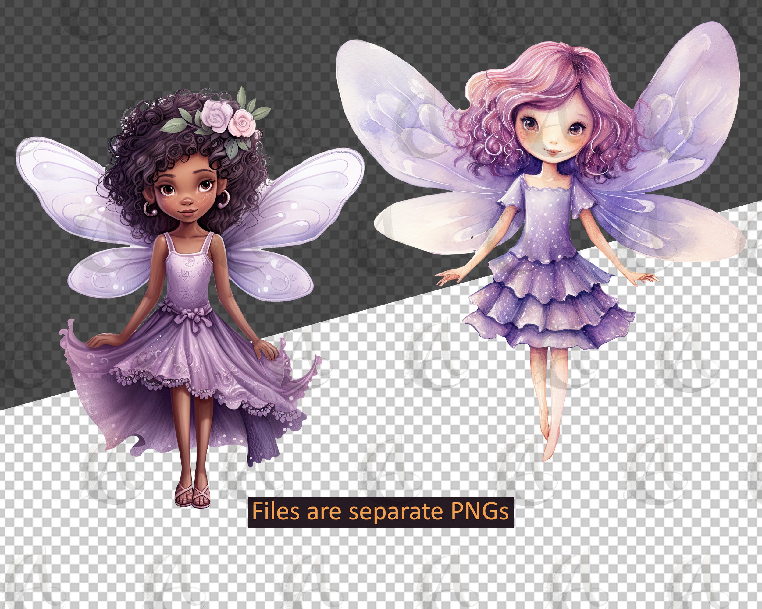 Purple Fairies Fantasy Clipart Set PNG Transparent Instant - Etsy