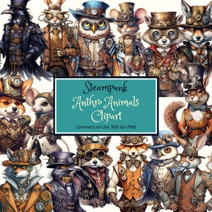 Steampunk Anthropomorphic Animals Clipart Set - PNG instant download commercial use