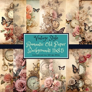 Romántico estilo vintage Shabby Digital viejo papel tamaño carta horizontal diario papel - JPEG descarga instantánea uso comercial
