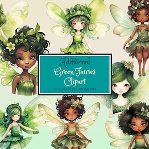 Green Fairies Fantasy Clipart Set - PNG transparent instant download commercial use