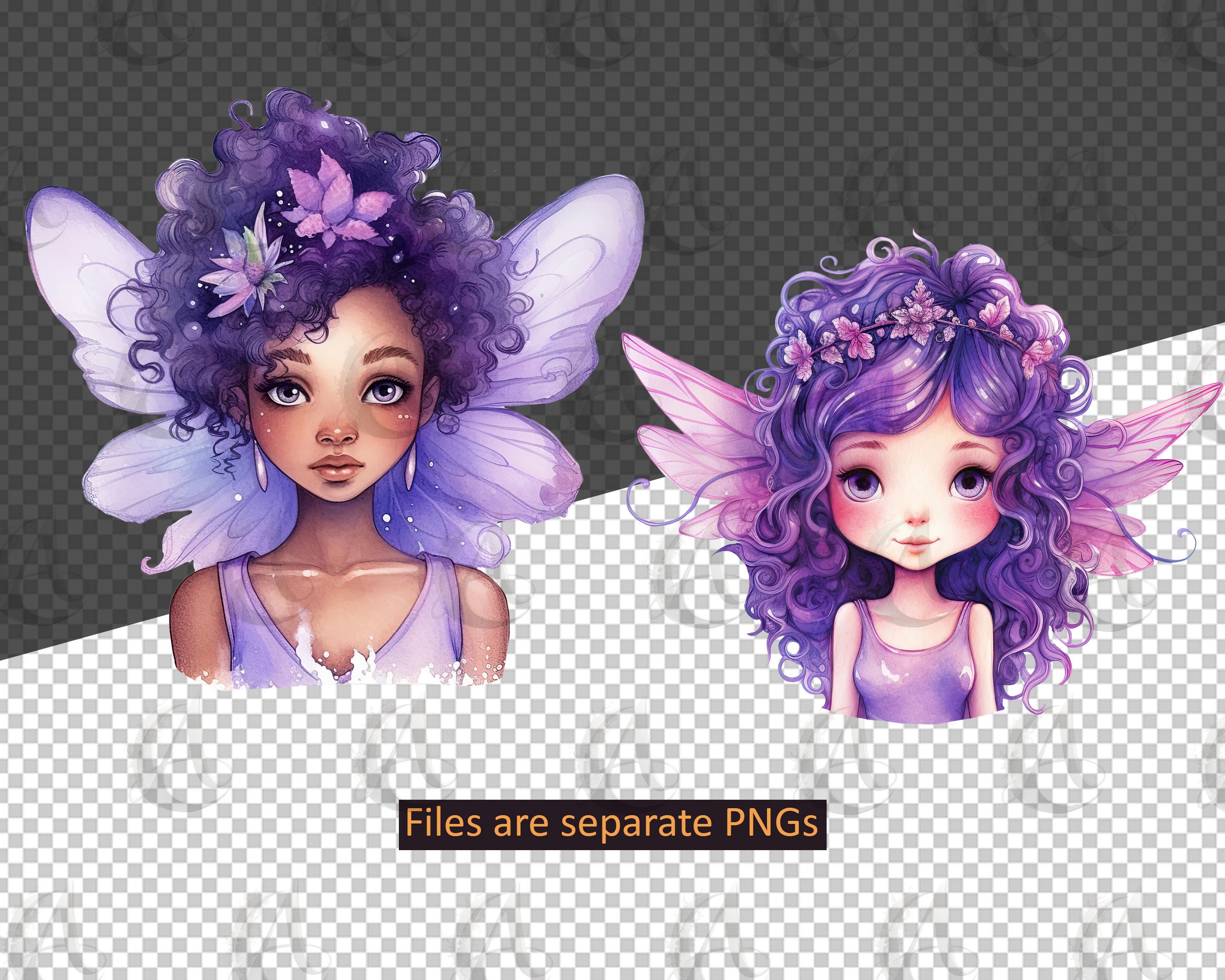 Purple Fairies Fantasy Clipart Set PNG Transparent Instant - Etsy
