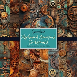 Seamless Steampunk Mechanical Pattern Vintage Tones Backgrounds 12x12 - JPEG instant download commercial use