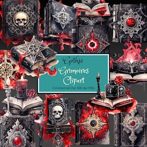 Watercolor Gothic Grimoires Spellbooks Clipart Set - PNG instant download commercial use