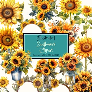 Geïllustreerde zonnebloem zomer herfst bloemen - PNG instant download commercieel gebruik