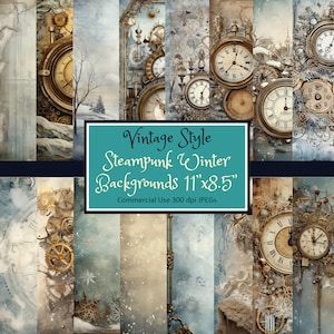 Steampunk Winter Vintage Old Paper Style Carta imprimible Horizontal 11x8.5 - Descarga instantánea JPEG 300dpi uso comercial de alta resolución