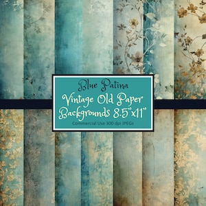 Vintage Blue Patina Old Papers Set Vertical Letter Size 8.5x11 - JPEG descarga instantánea uso comercial