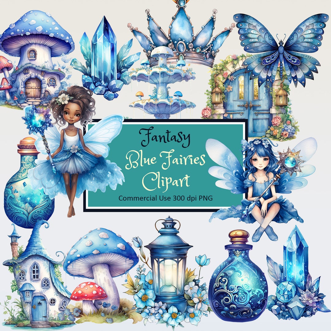 Blue Fairy Collections Clipart Set - PNG Instant Download Commercial ...