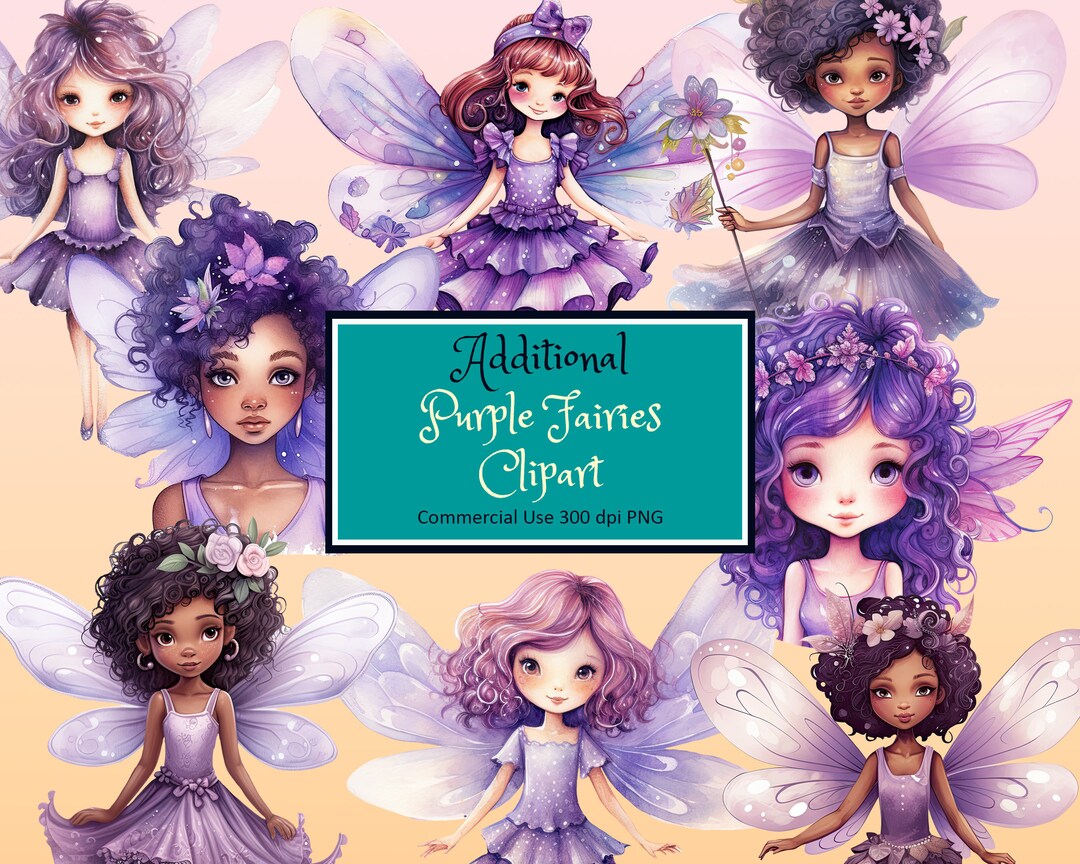 Purple Fairies Fantasy Clipart Set - PNG Transparent Instant Download ...