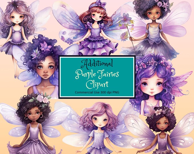 Purple Fairies Fantasy Clipart Set - PNG Transparent Instant Download ...