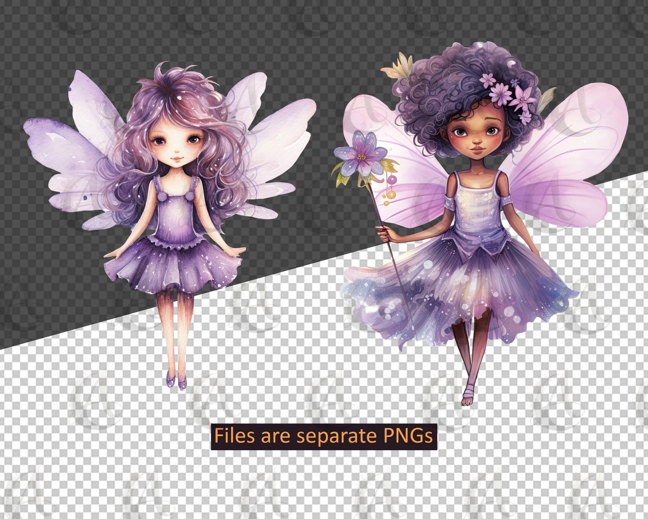Purple Fairies Fantasy Clipart Set PNG Transparent Instant - Etsy