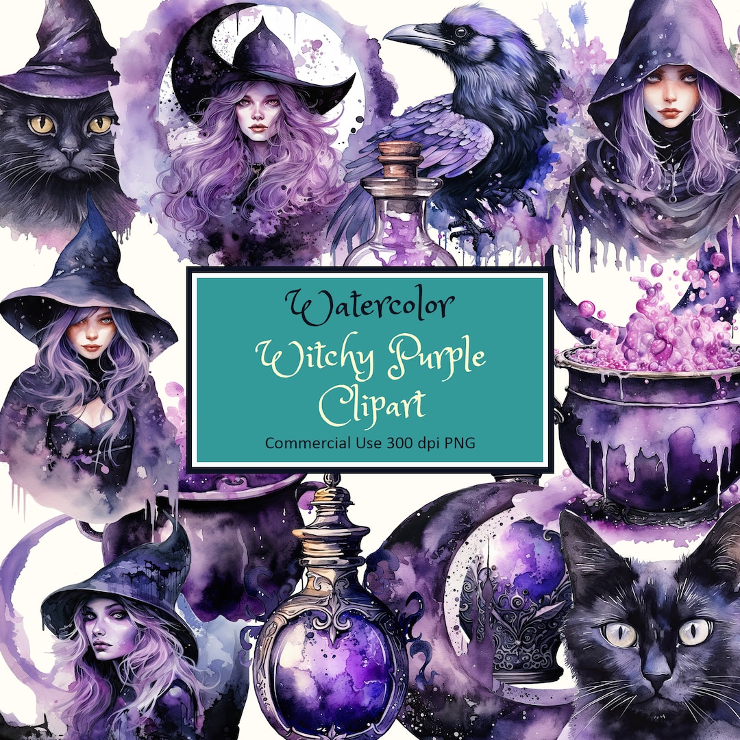 Watercolor Witchy Purple Clipart Set - PNG Instant Download Commercial ...