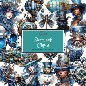 Blue Steampunk Clipart Set - PNG instant download commercial use
