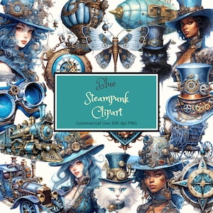 Blue Steampunk Clipart Set - PNG instant download commercial use