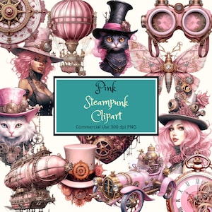 Set di clipart Steampunk rosa - download istantaneo PNG per uso commerciale