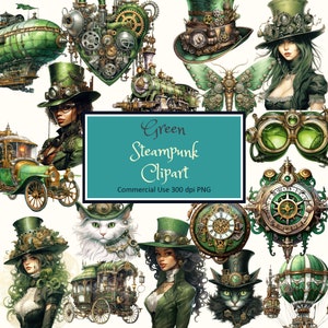Green Steampunk Clipart Set - PNG instant download commercial use