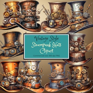 Steampunk Hats Classic Vintage Style Clipart Set - transparent PNG instant download commercial use