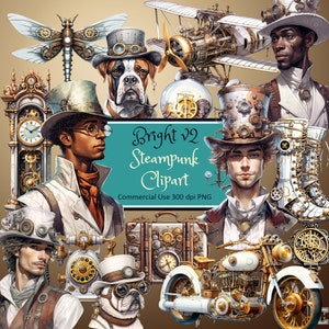 Bright Steampunk Clipart Set no.2 - transparent PNG instant download commercial use