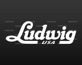 Ludwig USA script 6.5 quot drums logo replacement for Bass Drum head - Die Cut - no background