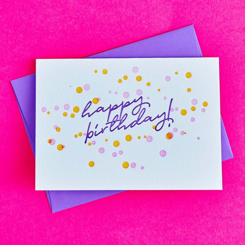 Letterpress birthday card confetti cards for her birthday gift card for friend card for girlfriend best friend vintage print