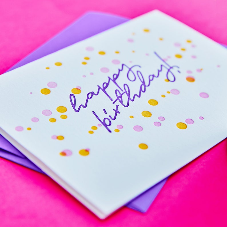 Letterpress birthday card confetti cards for her birthday gift card for friend card for girlfriend best friend vintage print