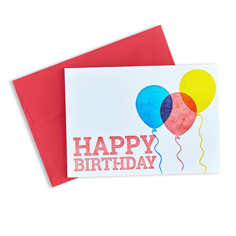 Letterpress Birthday Card / Balloons / Cards for Him / Etsy
